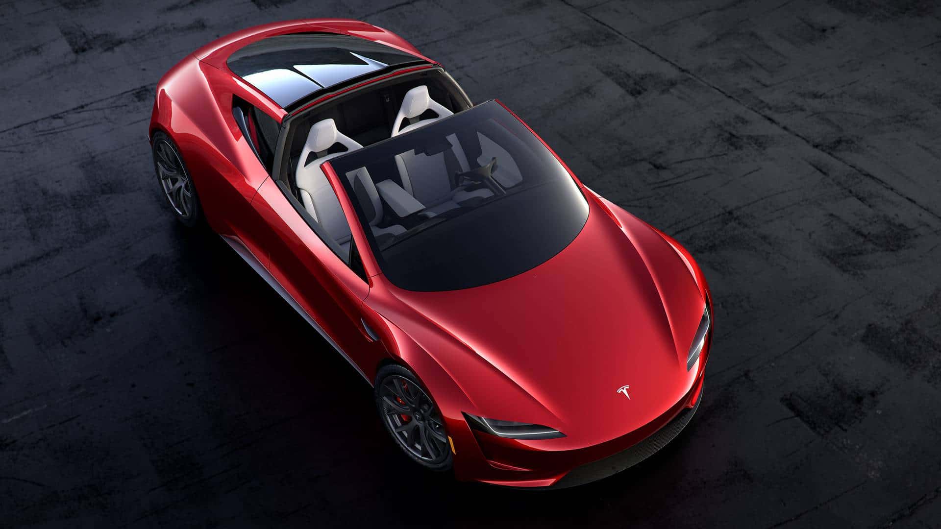 Tesla Roadster with roof down 